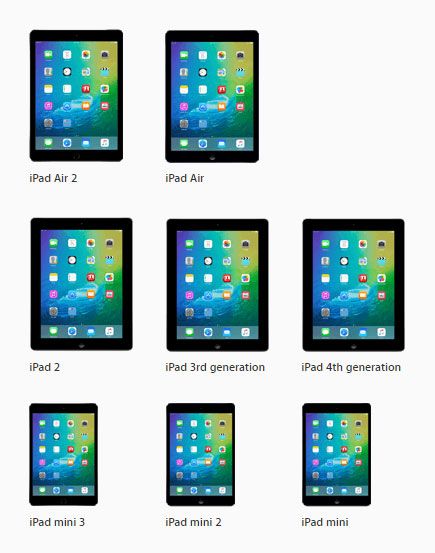 lista de iPads compatíveis com iOS 9