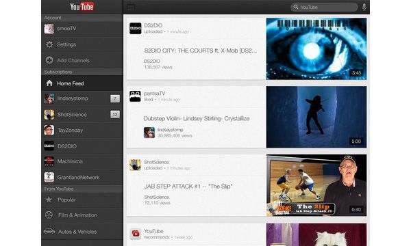 YouTube com interface otimizada para o iPad