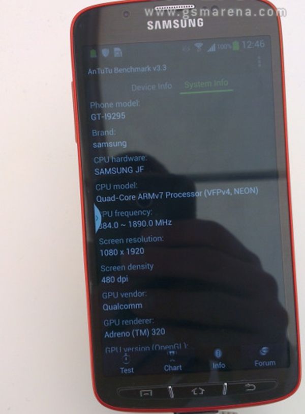 Teste do AnTuTu revela algumas especificações do novo Galaxy S4 Active (Foto: Reprodução/GSMarena)