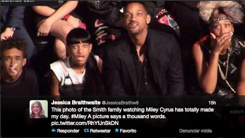 tweet com a reação da família do ator Will Smith à atuação de Miley Cyrus