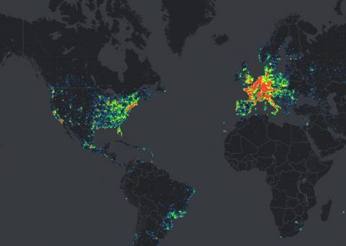 Heat maps showing the intensity of the Citadel botnet by location. All told, Citadel malware was used to steal half a billion dollars from people and businesses.