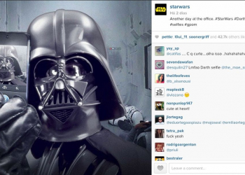 Selfie de darth vader estreia star wars no instagram