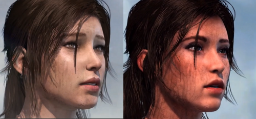 Na esquerda Lara no PS3 e a direita, Lara no PS4.