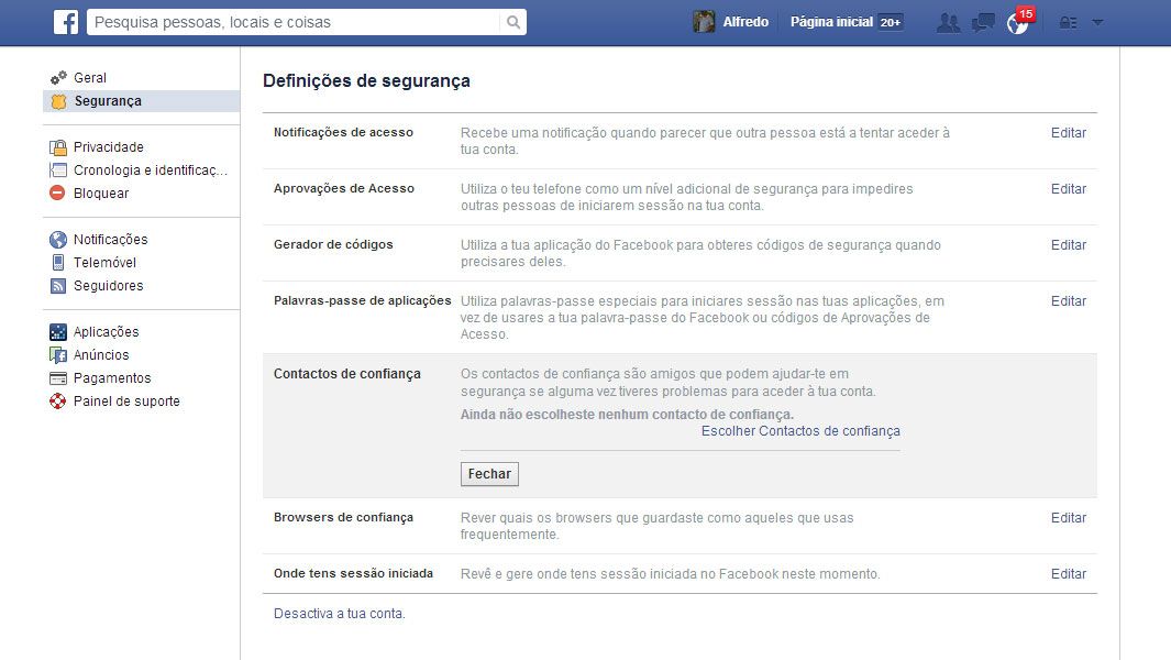 facebook settings contactos de segurança, Definições de Segurança, facebook, segurança TecheNet Facebook definições de segurança