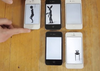 Animação: personagens interagem através de 14 dispositivos apple em videoclipe