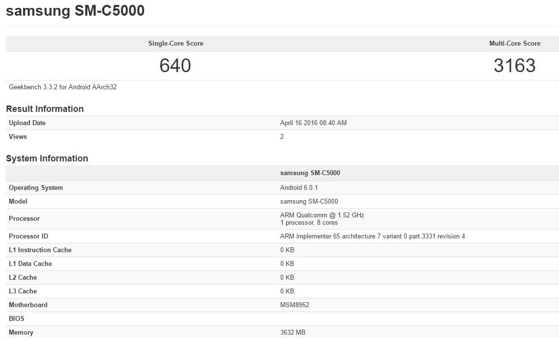 sm c5000 c5 geekbench Android, android marshmallow, Galaxy C, Galaxy C5, google, Samsung, Samsung Galaxy C5 TecheNet Sm-c5000-c5-geekbench