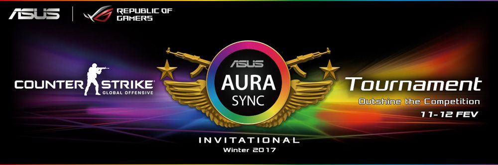 banner AuraSyncTournament Asus, ASUS Aura Sync CS:GO, iluminação LED a cores, jogos, software, torneio online TecheNet Asus aura sync cs:go invitational tournament