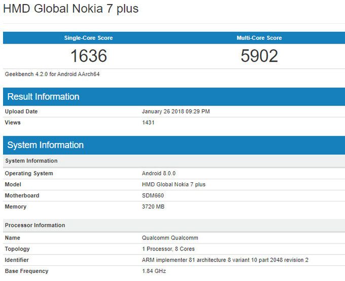 Nokia 7 Plus benchmark Android Oreo, HMD Global, Nokia, Nokia 7, smartphone Android TecheNet Nokia 7 plus