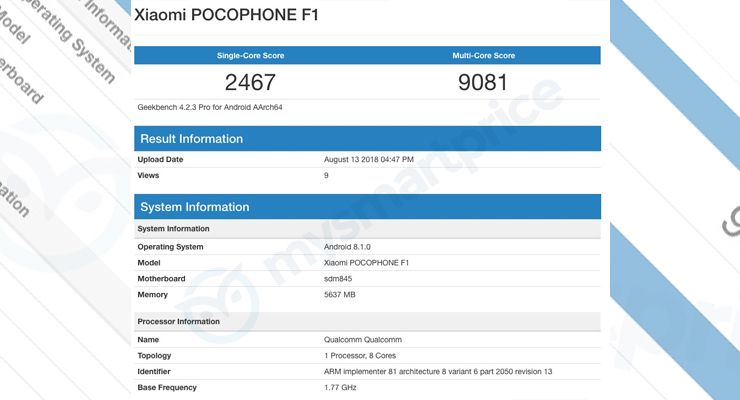 Xiaomi Pocophone F1 - Geekbench