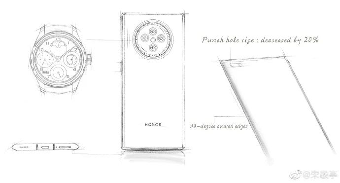 Honro V40 schematic design, Esboço, Honor, Honor V40, rumores TecheNet Huawei honor v40 rascunho