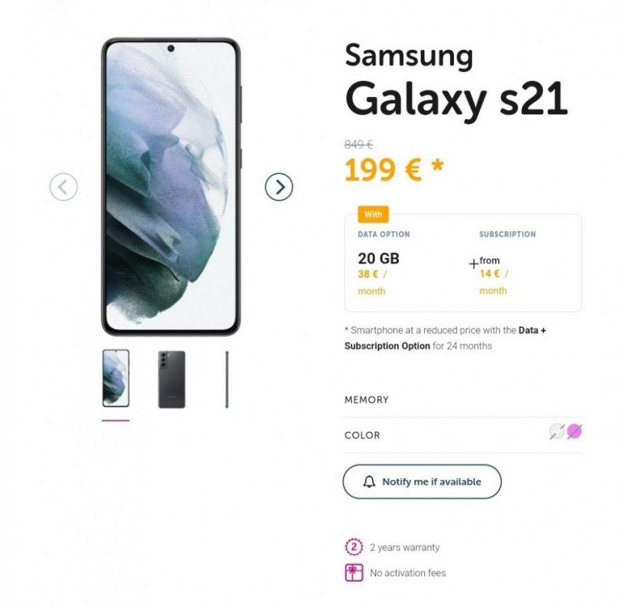 Samsung Galaxy S21 Europa Preço
