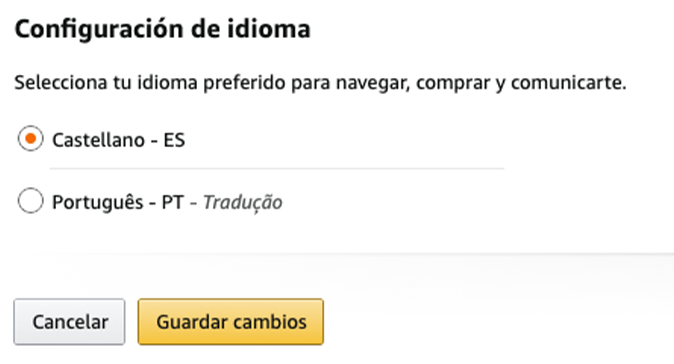 Amazon Espanha com tradução para Português de Portugal