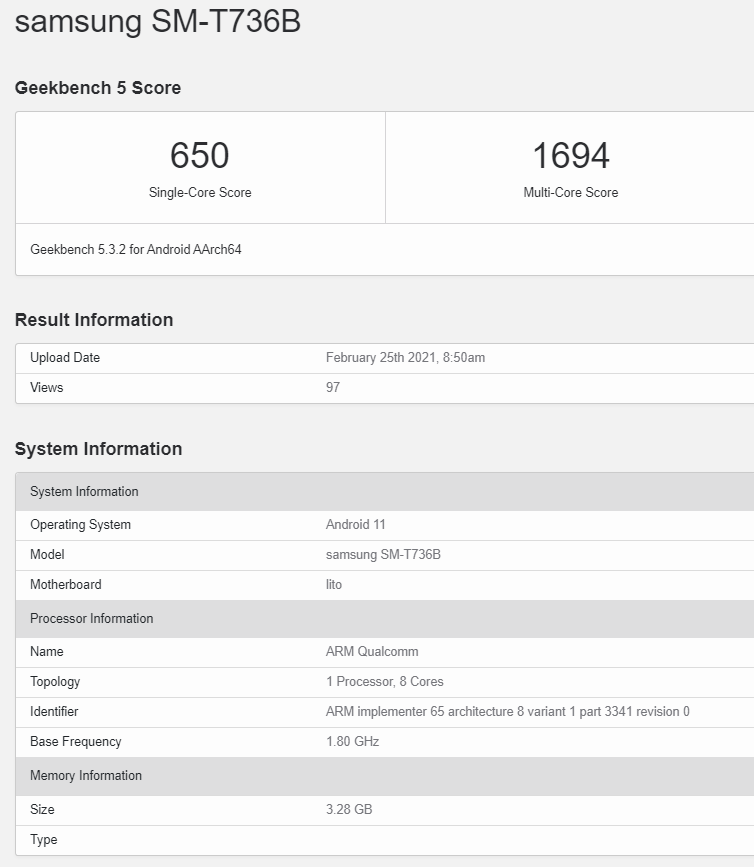 galaxy tab s7 lite geekbench Android, geekbench, Samsung, Samsung Galaxy Tab S7 Lite, tablet TecheNet Samsung galaxy tab s7 lite