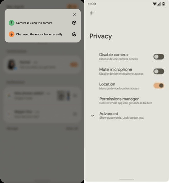 Android 12 definições de privacidade