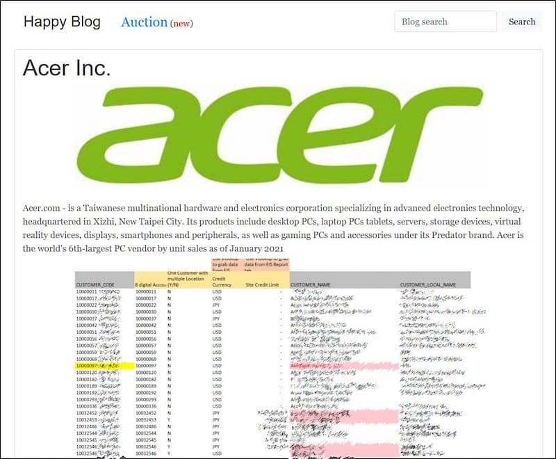 Ransomware na Acer: o grupo REvil parece ter conseguido explorar uma vulnerabilidade do Microsoft Exchange e encetado um ataque cibernético contra a Acer.