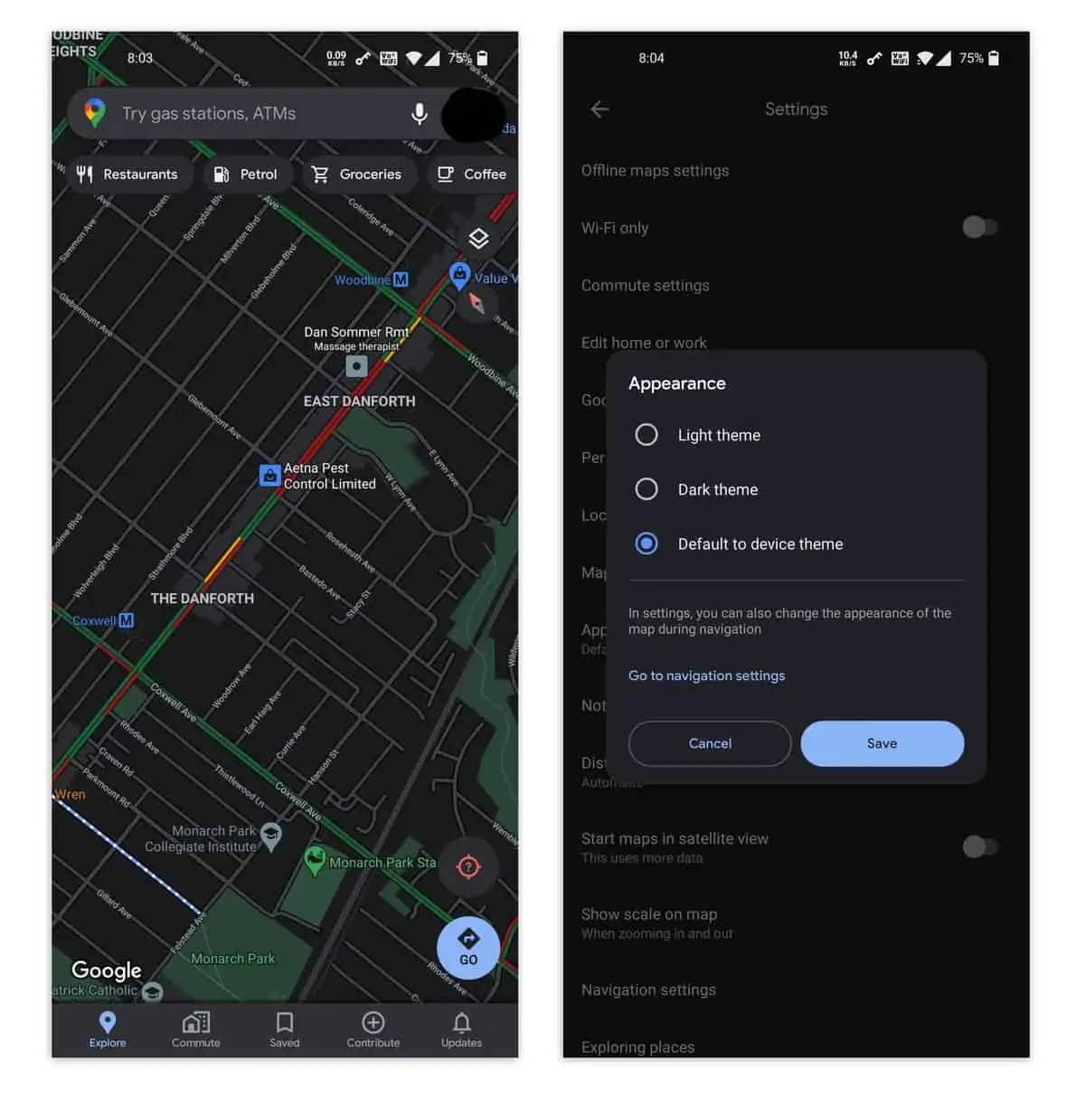 Google Maps Android APK Dark Mode