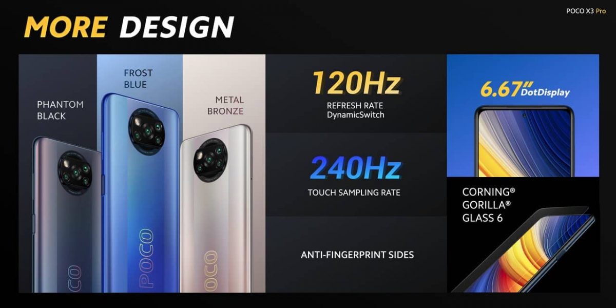 Xiaomi POCO X3 Pro cores e ecrã