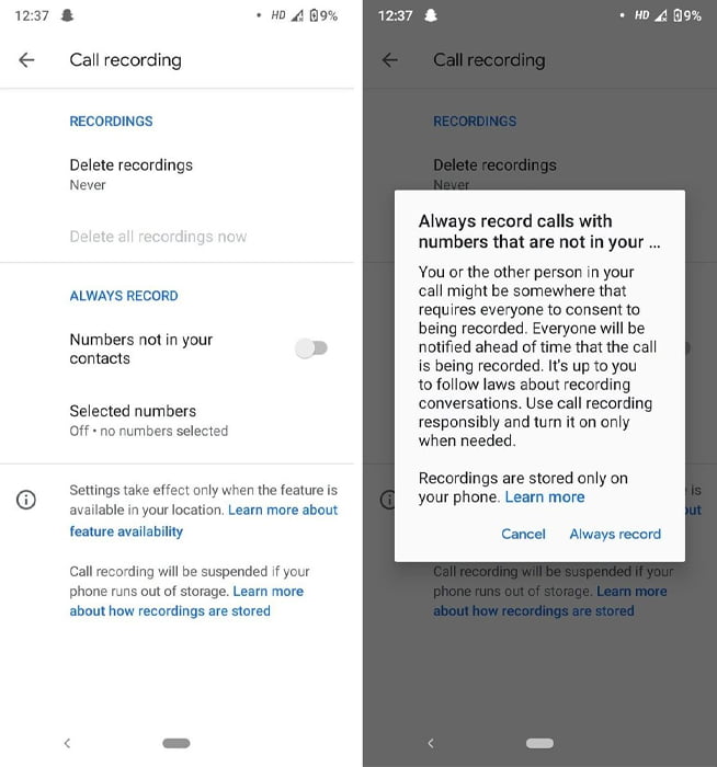 Telefone Google gravação de chamadas automática