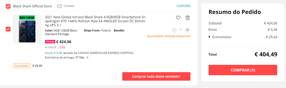 Xiaomi Black Shark 4 promoção AliExpress