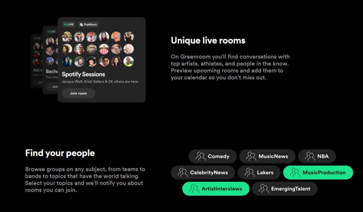 Spotify Greenroom Clubhouse Twitter Spaces