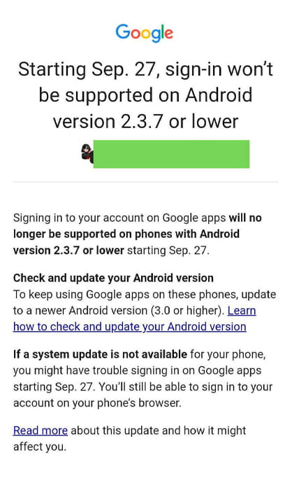 Servicios de Android antiguos de Google