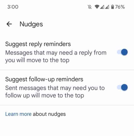 Mensagens Google Nudge nova funcionalidade