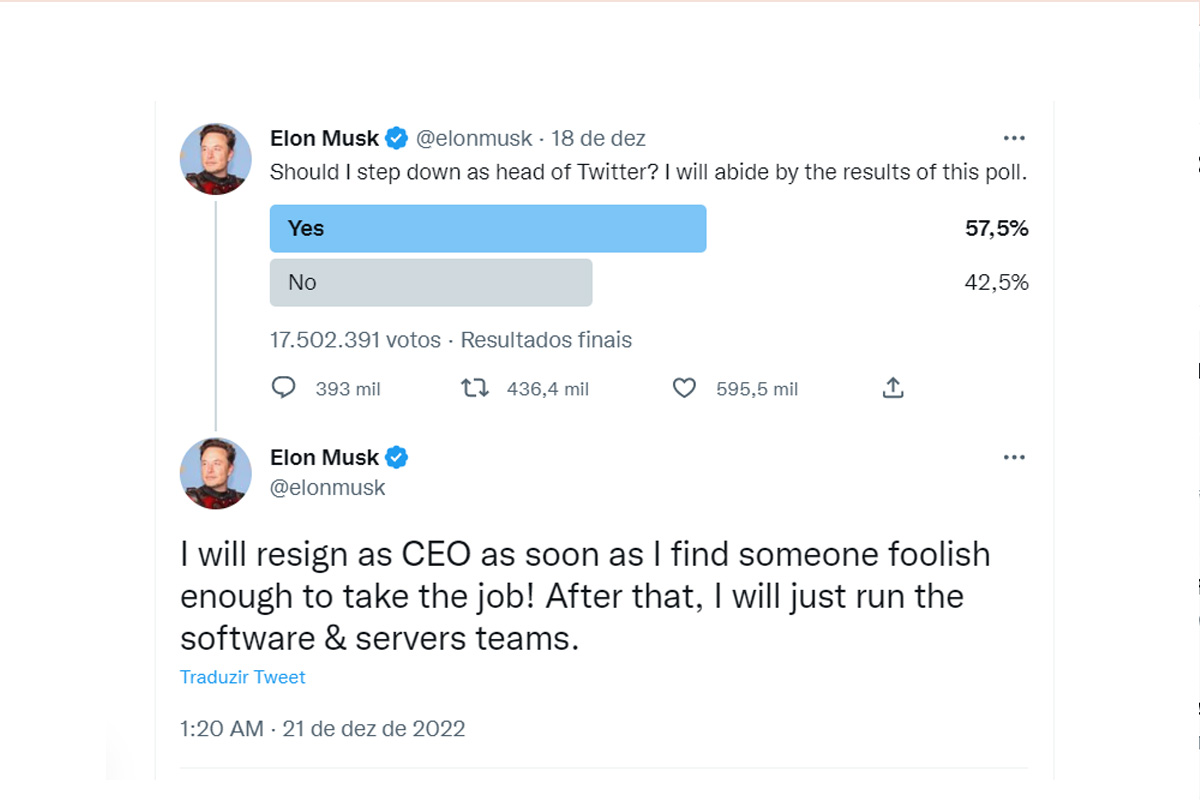 Elon Musk diz que irá resignar ao cargo de CEO