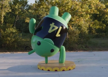 Android 14 bugdroid estátua