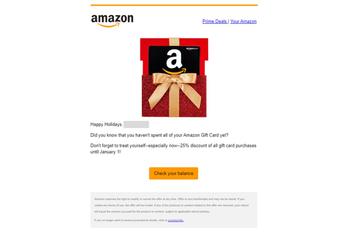 esquemas de phishing: simulação falsa de imagem da Amazon