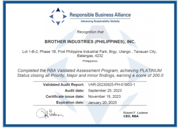 Brother filipinas recebe certificação platinum da rba