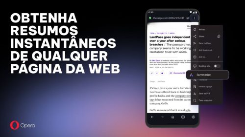 Opera para Android: IA resume páginas da web instantaneamente