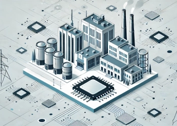 Imagem conceptual de uma indústria de semicondutores, gerada por ia