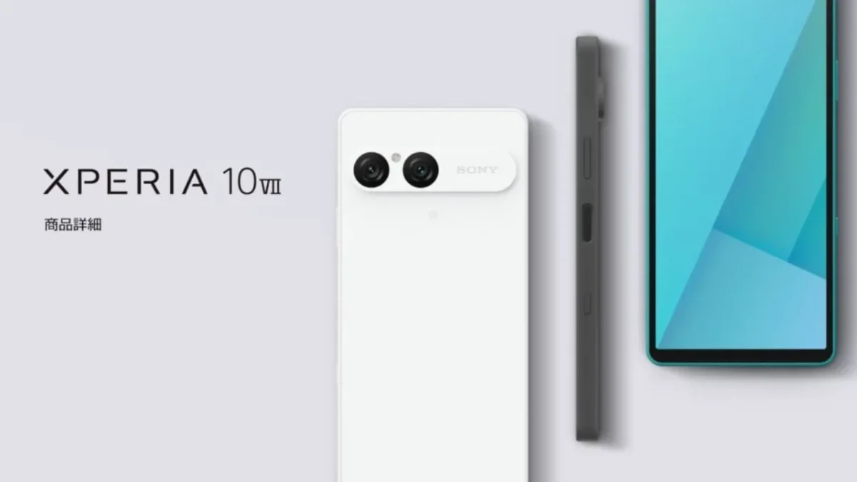 Imagem de marketing para o sony xperia 10 vii. Mostra a traseira branca do telemóvel com uma barra de câmara dupla horizontal, o seu perfil lateral escuro e parte do ecrã frontal.