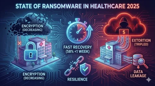 State of Ransomware in Healthcare 2025 Extorsão sem encriptação, setor da saúde, Sophos, State of Ransomware in Healthcare 2025 TecheNet Extorsão sem encriptação no setor da saúde triplica em 2025