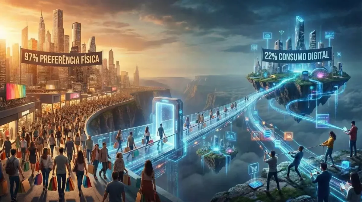 Lojas físicas mantêm 97% de preferência, mas gastos digitais já representam 22% do consumo total