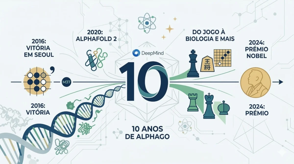 AlphaGo 10 anos AlphaGo, Google DeepMind TecheNet Alphago completa 10 anos: de jogo de tabuleiro à agi