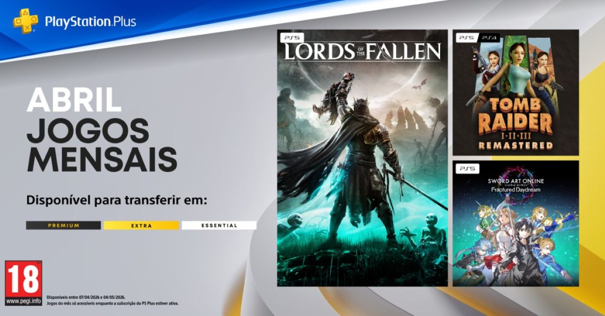 PlayStation Plus abril 2026 TecheNet Os 3 jogos gratuitos do ps plus de abril de 2026