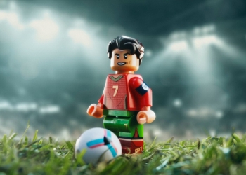 Lego junta cr7, messi, mbappé e vini jr. Em sets colecionáveis