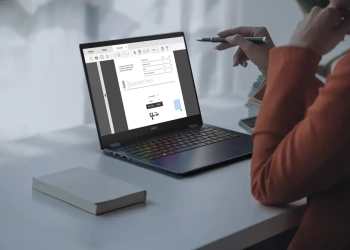 Novos portáteis acer com processador snapdragon chegam em julho com ia integrada (foto do modelo swift spin 14 ai)