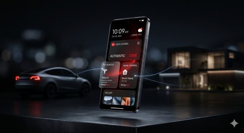 imagem conceitual de um smartphone Xiaomi com HyperOS 4 HyperOS 4 TecheNet Smartphone xiaomi com interface hyperos 4 liquid glass ligado ao ecossistema de automóvel e casa inteligente