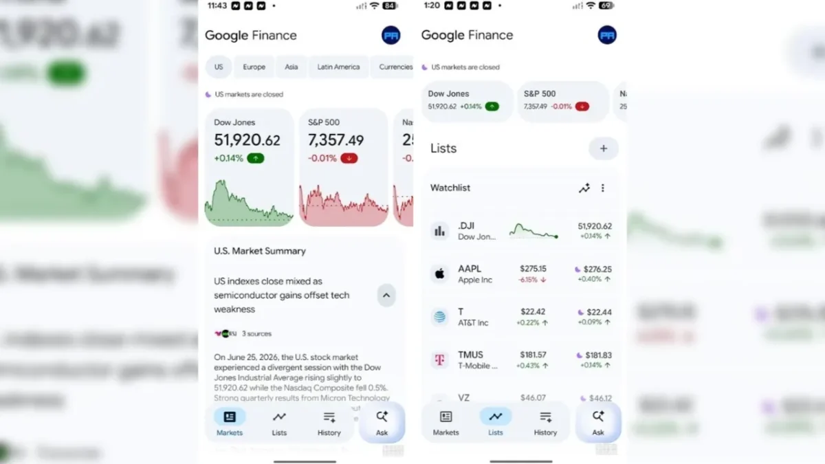 Google finance novo visual