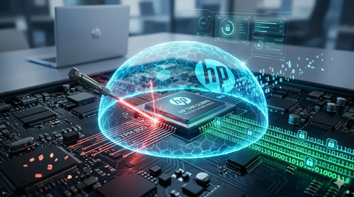 HP TPM Guard imagem conceitual gerada por IA HP TPM Guard TecheNet Hp tpm guard anula falha crítica no bitlocker
