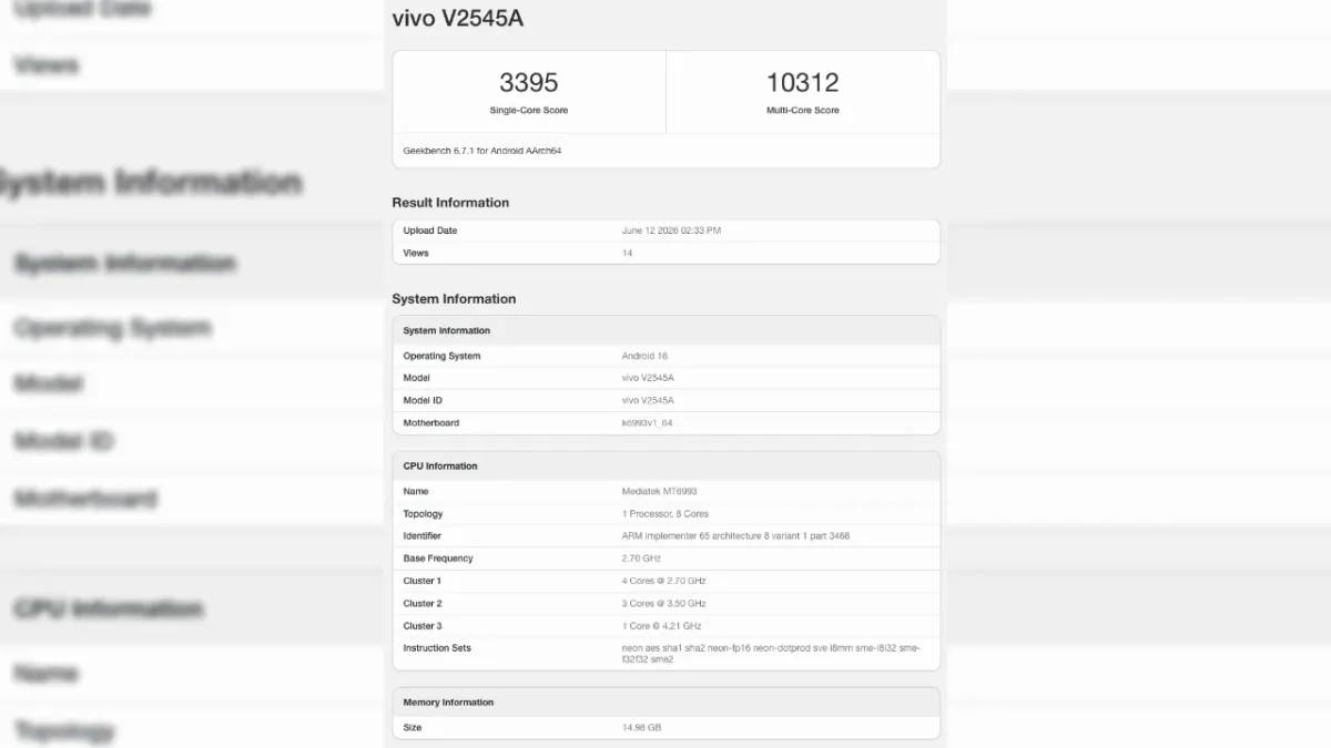 iQOO Neo 11S Geekbench iQOO, Neo 11S TecheNet Iqoo neo 11s - geekbench