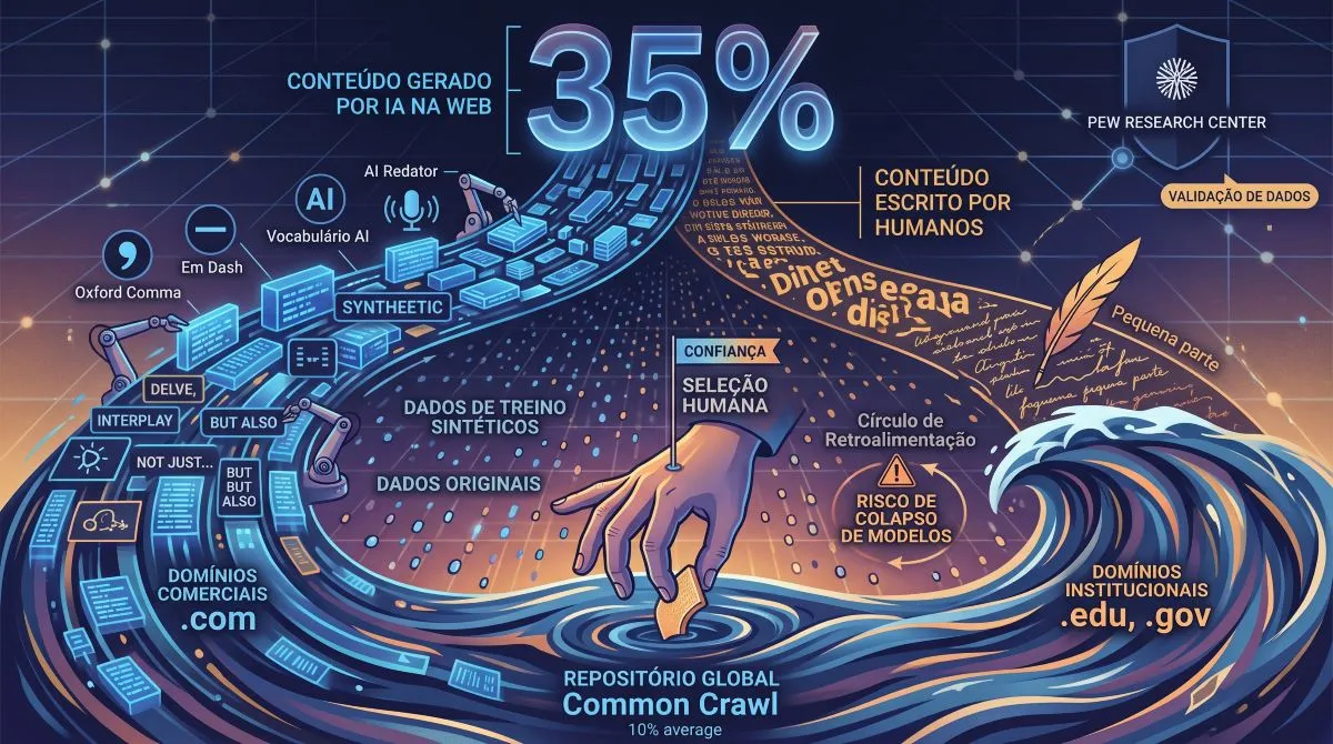 conteudo gerado por IA na WEB imagem conceitual conteúdo gerado por IA na web, estudo Pew Research Center, páginas web escritas por IA TecheNet Conteúdo gerado por ia na web ultrapassa 35% nas páginas recentes, revela estudo do pew research center