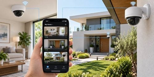 Casa inteligente ligada e protegida câmara de vigilância TecheNet Câmara de vigilância ligada ao telemóvel