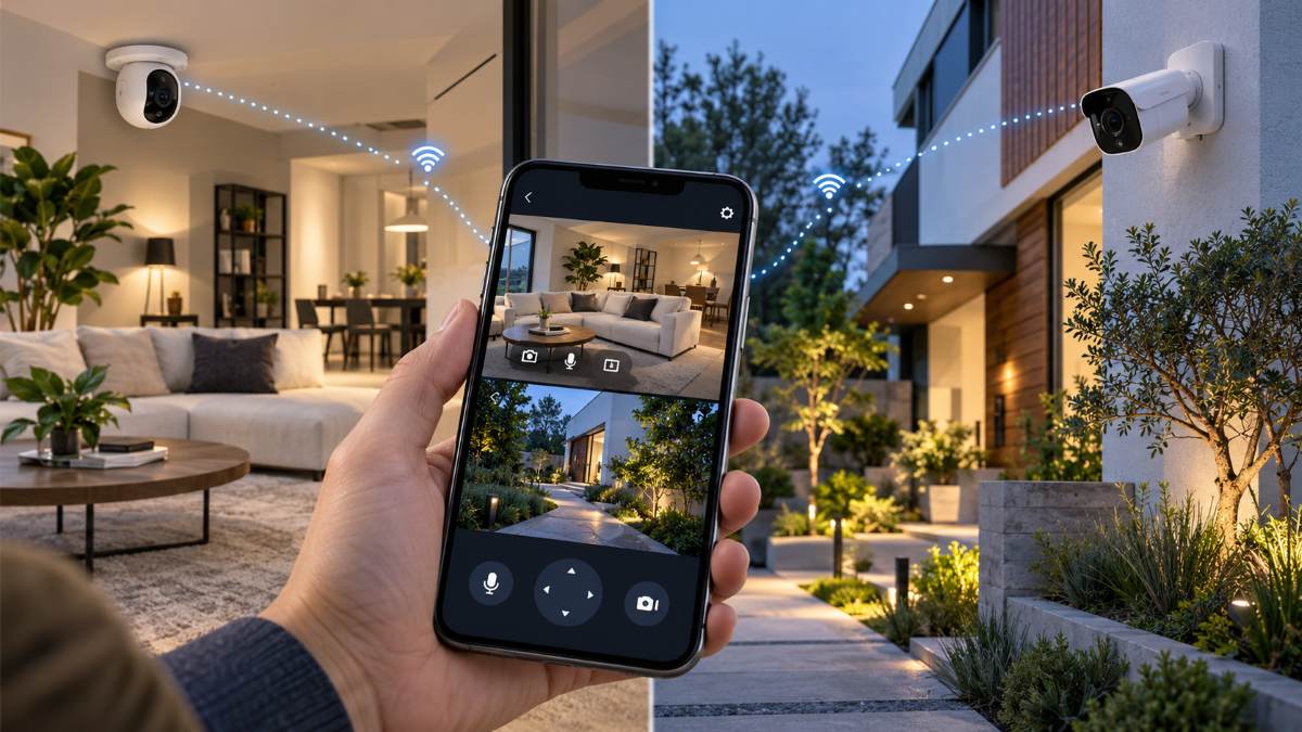 Sistema de Seguranca Domestica Inteligente câmara de vigilância TecheNet Câmara de vigilância ligada ao telemóvel