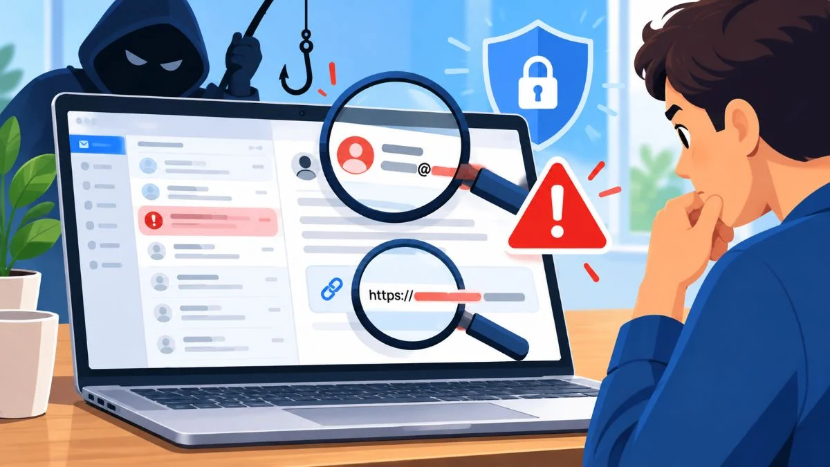 Alerta de phishing no portatil anexos maliciosos, domínio falso, e-mail de phishing, E-mail suspeito, link suspeito, remetente falso, segurança de e-mail TecheNet E-mail suspeito? O que verificar antes de clicar