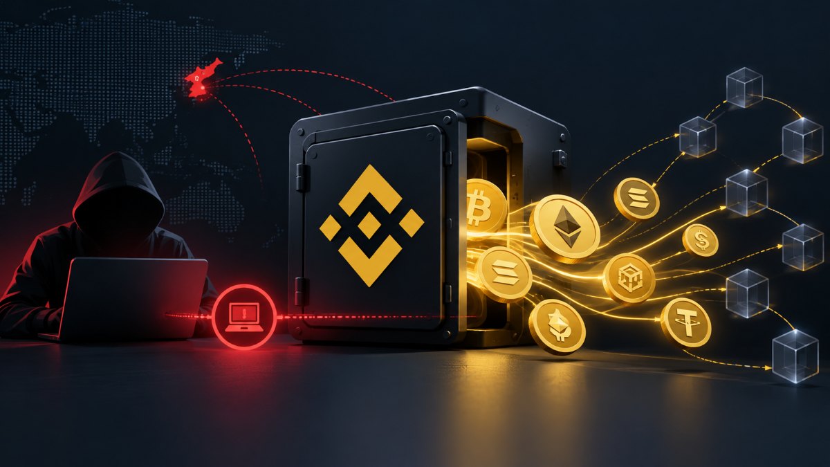 Ciberataque a Binance Rota das Criptomoedas Coreia do Norte, roubo de criptomoedas, TraderTraitor TecheNet Ataque à binance afeta 6,3 mil milhões de dólares