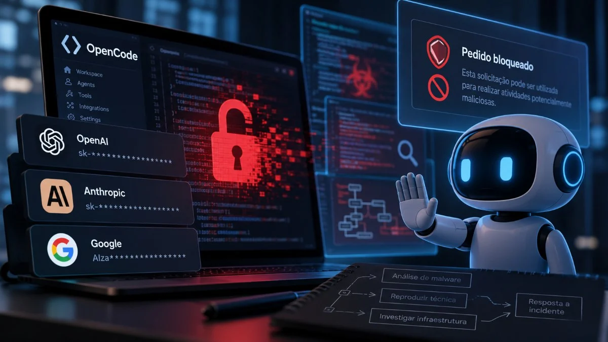 Ciberseguranca pedido bloqueado pela IA incidente de segurança, Modelos de IA, OpenCode TecheNet Ataque ao opencode revela limites da ia na cibersegurança
