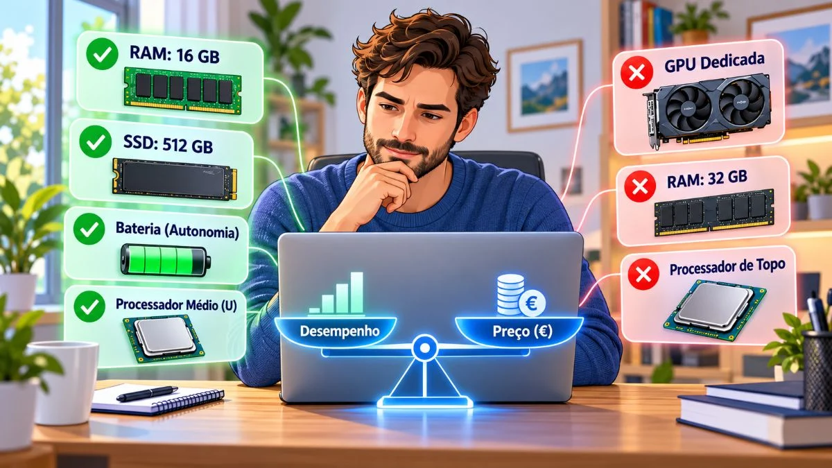 Comparacao de Portateis Desempenho e Preco Como escolher um portátil, portátil com IA, portátil para estudar, portátil para trabalhar TecheNet Como escolher um portátil sem pagar pelo que não precisa